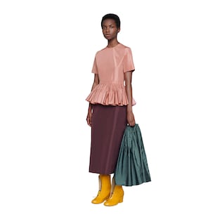 Silk taffeta dress with detachable cape