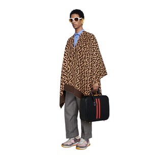 Poncho en coton et laine avec rhombus motif G