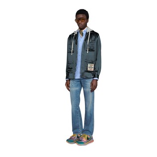 Acetate shirt with removable hood