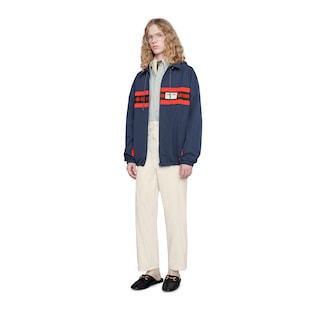 Nylon jacket with Web and Gucci label