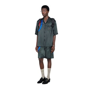 Acetate oversize bowling shirt with Gucci Band