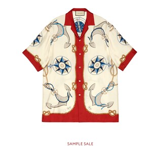 Nautical print oversize bowling shirt