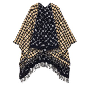 Reversible GG wool poncho