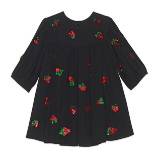 Children's silk dress with sequin strawberries