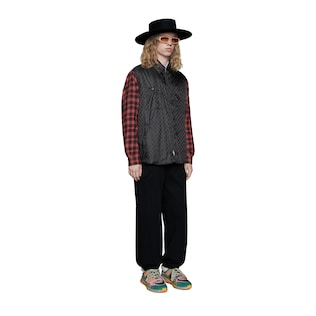 GG nylon shirt with check sleeves