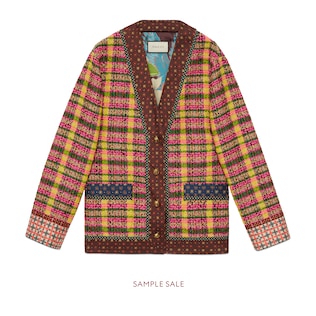 Check tweed jacket with silk trims