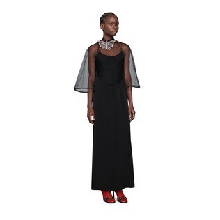 Viscose silk faille and mesh dress