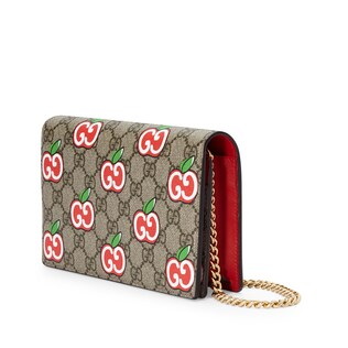 Chain card case wallet with GG apple print