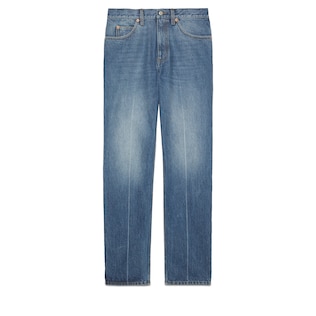 Regular fit marble washed denim trousers