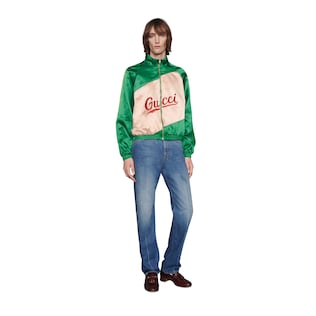 Cotton viscose jacket with Gucci script