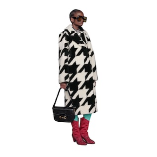 Houndstooth shearling coat