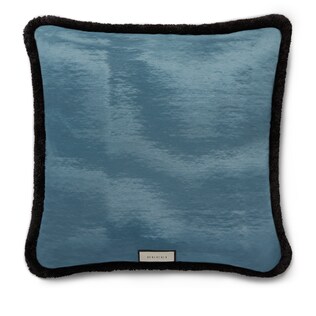 Check wool cushion with butterfly
