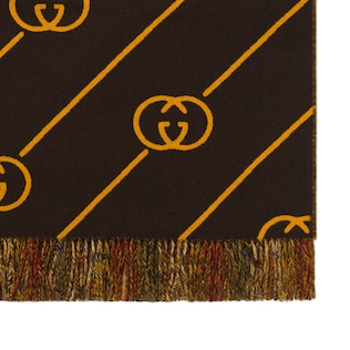 GG and check wool throw blanket