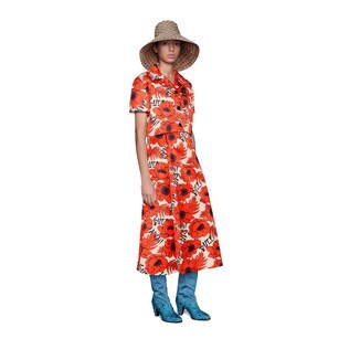 Poppies print silk sleeveless dress