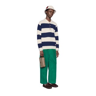 Striped wool polo with GG patch