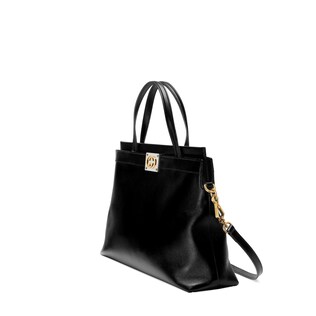 Leather medium top handle with Interlocking G