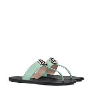 Women's leather thong sandal with Double G