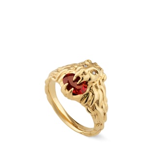 Lion head 18k ring with fire opal