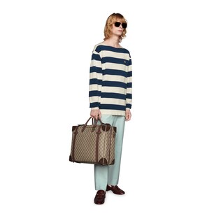 Striped knit cotton sweater with GG