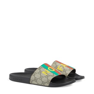 Sandalo slider donna con stampa 'Fake/Not'