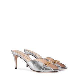 Women's mid-heel slide with chain