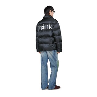 “think/thank”印花尼龙羽绒夹克