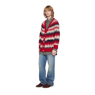 Zigzag jacquard wool cardigan