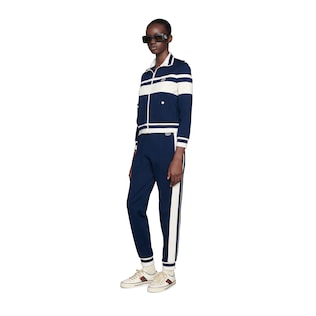 Striped jersey piquet zip-up jacket