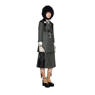 Pleated wool flannel skirt