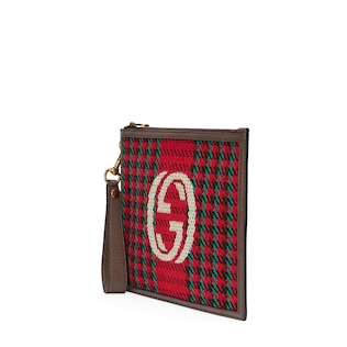 Houndstooth and stripe pouch with Interlocking G