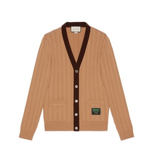 Rib knit wool cardigan with Gucci label