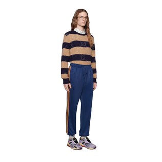 Pullover aus gestreiftem Wollstrick mit GG Motiv