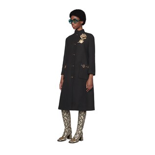 Wool coat with leather detail