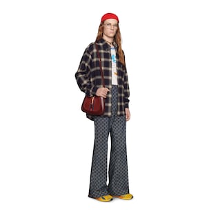 Check wool shirt with Interlocking G