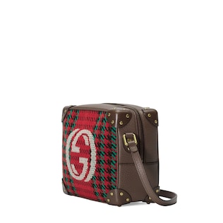 Schultertasche mit Hahnentrittmuster, Streifen und GG