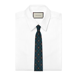 Interlocking G and clover silk tie