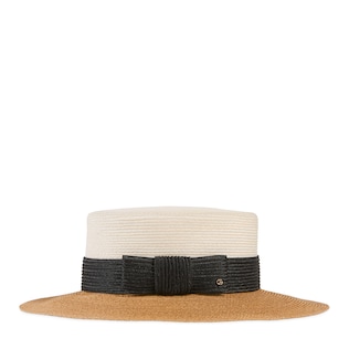 Straw-effect wide brim hat with bow