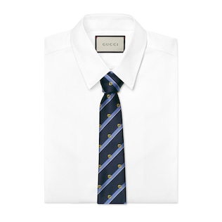 Striped silk tie with Interlocking G