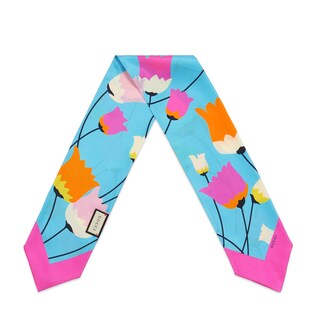Tulip print silk neck bow