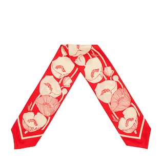 Poppy flowers print silk neck bow