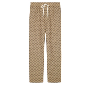 GG canvas trousers with leather Interlocking G