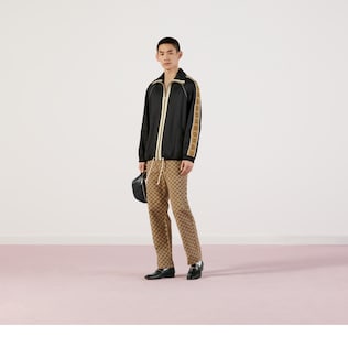 GG canvas trousers with leather Interlocking G
