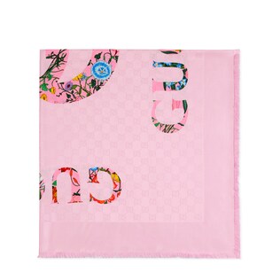 フローラ GUCCI ヴィンテージロゴ プリント シルク ショール
