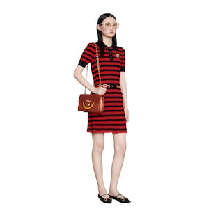 Striped cotton knit polo dress