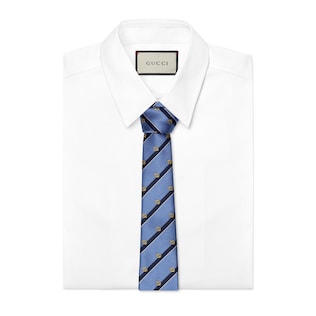 Striped silk tie with Interlocking G