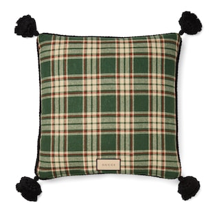 Floral Interlocking G tartan cushion