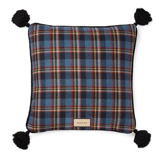 Floral Interlocking G tartan cushion