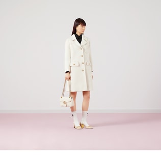 Double G embroidery wool coat