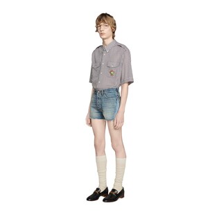 Micro check shirt with Gucci cauliflower