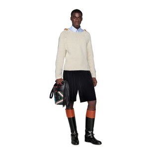 Wool knit sweater with leather detail